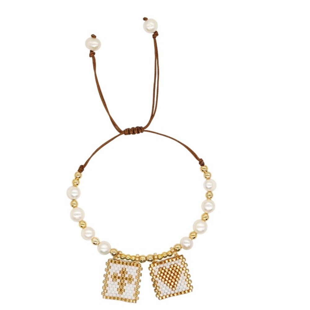 Charm Bracelets Simple Style Boho Cross Heart Natural Freshwater Pearl Nwt
